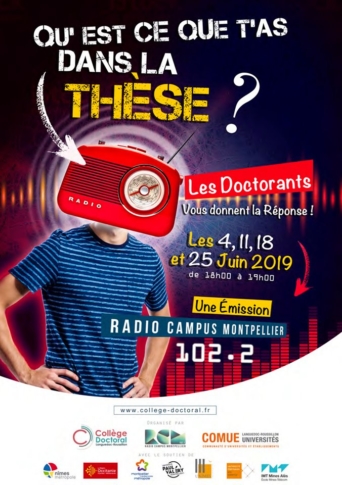 Affiche Qu'est ce que t'as dans la thèse ? Un projet de Radio Campus Montpellier